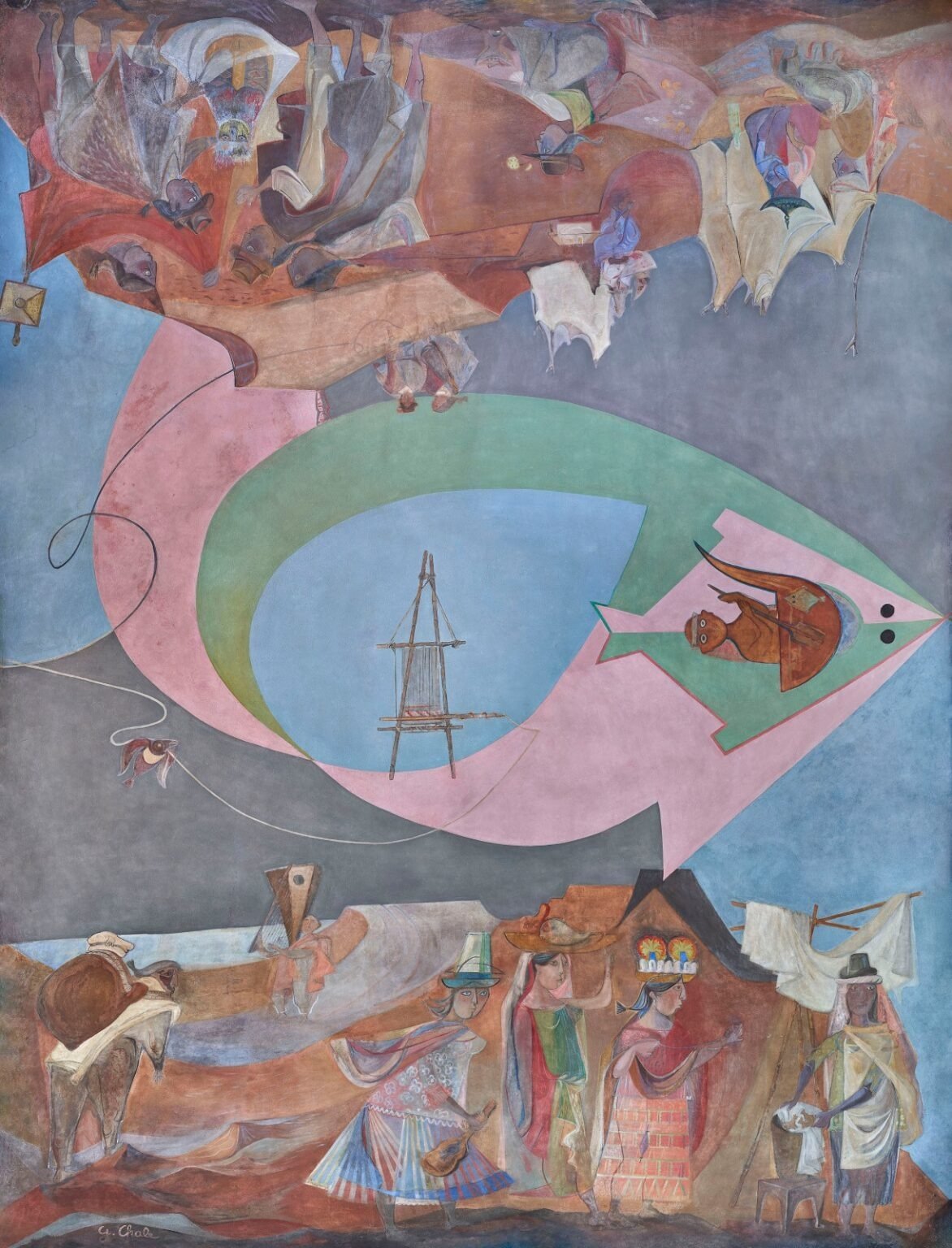 Mural de Norah Borges en la galería Santa Fe, Buenos Aires.