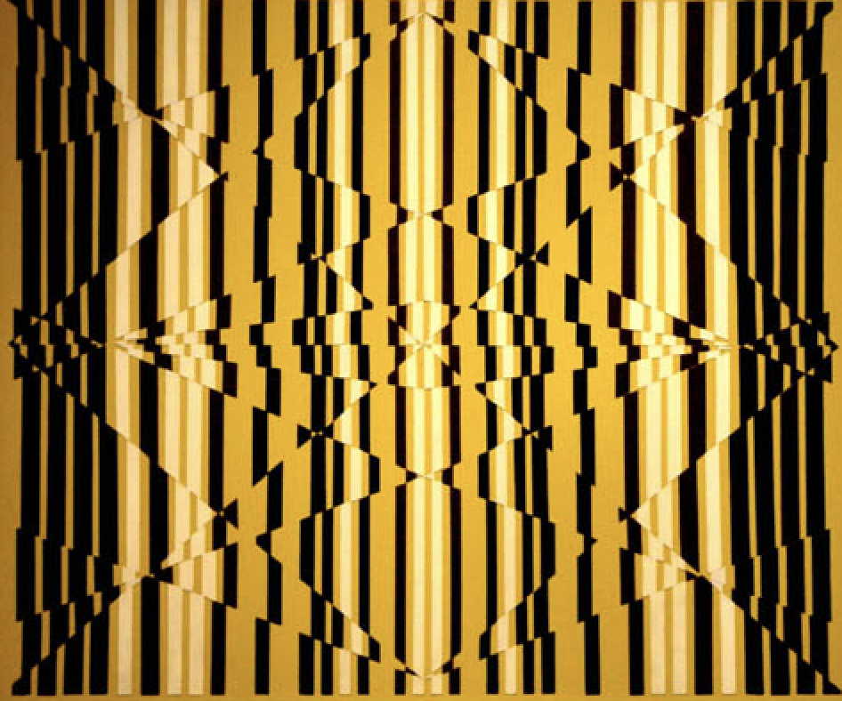 Composición óptica geométrica en dorado y negro.